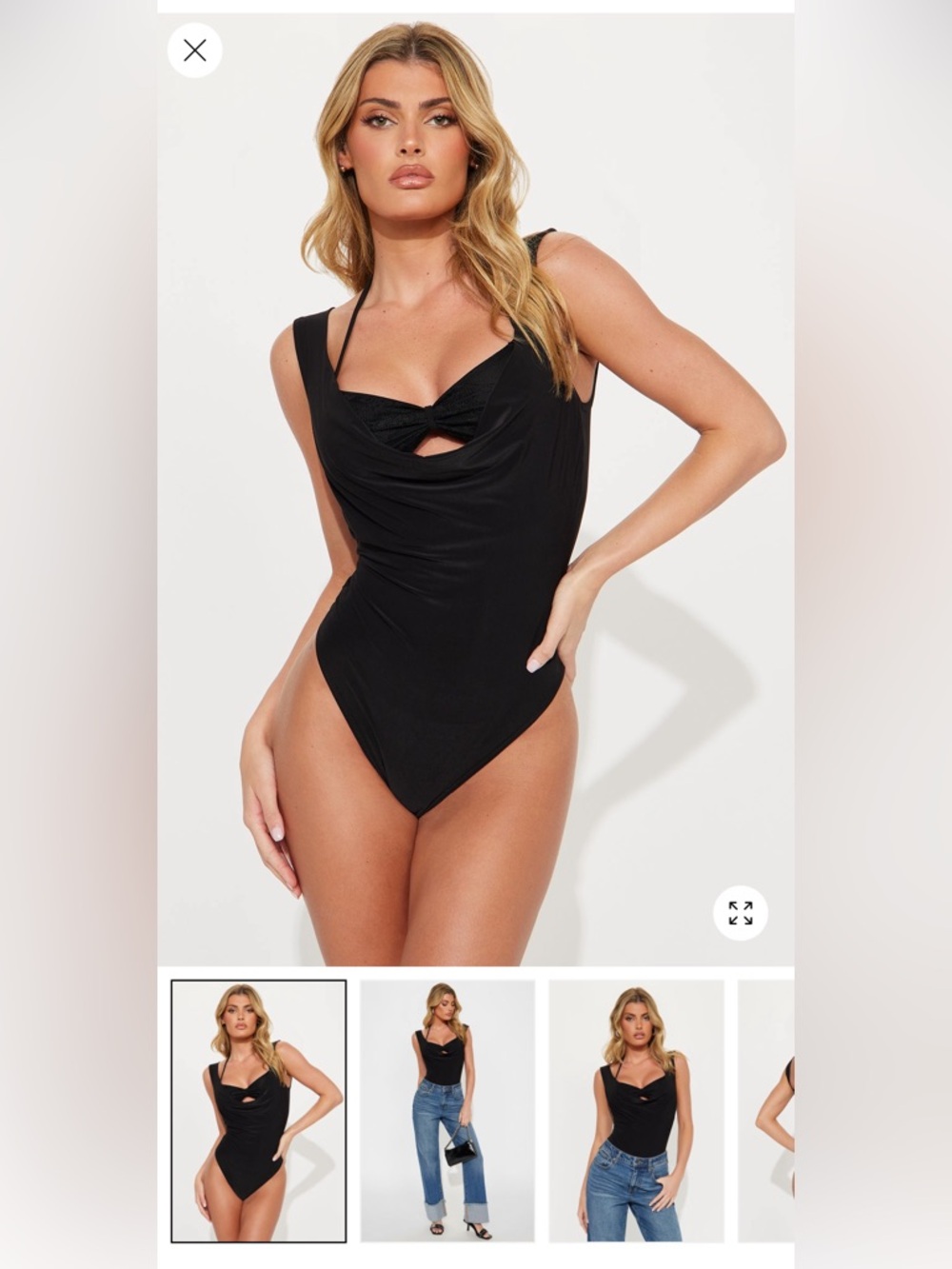 Fashion Nova Black Lace Crowl Neck Bodysuit